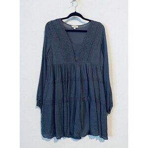 Entro Dress Womens Medium Pleated Crochet Lace Tiered Long Sleeve Purple Boho